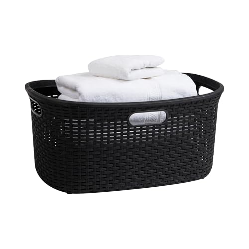 Mind Reader 40L Laundry Basket, Clothes Hamper, Premium Wicker Design, Plastic, Black - color: Black, size: Single