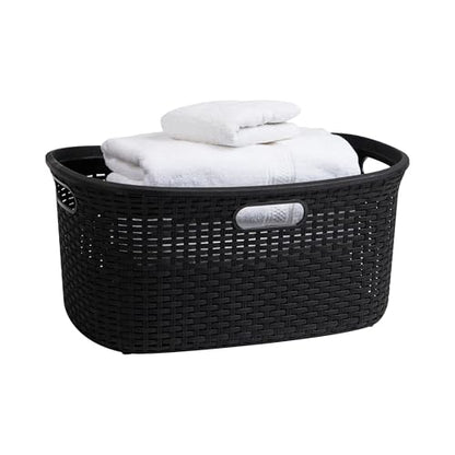 Mind Reader 40L Laundry Basket, Clothes Hamper, Premium Wicker Design, Plastic, Black - color: Black, size: Single