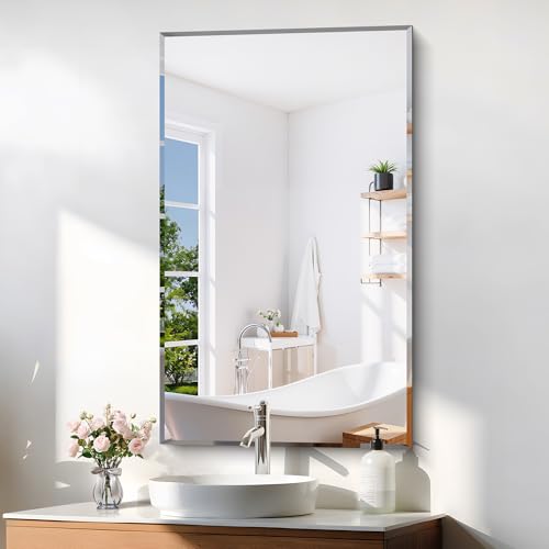 KOCUUY Beveled Mirror, 24x40 Inch Frameless Bathroom Mirror for Over Sink, Upgraded Shatterproof Beveled Unframed Design Mirror for Bathroom, Bedroom, Hang Horizontal/Vertical - color: Beveled, size: 24"L x 40"W