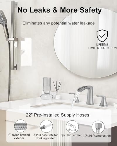 Brushed Nickel Bathroom Faucets, Brass Widespread Waterfall Faucet for Bathroom Sink, 3 Hole Bathroom Sink Faucet, 8 Inch 2 Handle Bathroom Vanity Faucets with Pop-up Drain for Lavatory RV - color: Brushed Nickel