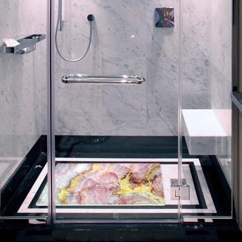 Bathtub Mat Non Slip 26.8x15.1 Inch, Pink Marble Shower Mat with Suction Cups and Drain Holes, Machine Washable Shower Mats for Inside Shower - color: Multi 9