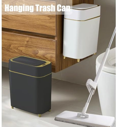 Automatic Bathroom Trash Can with Touchless Lid - Motion Sensor Trash Can | Bathroom, Bedroom, Kitchen, Laundry room, Small Spaces - Slim Smart Trash Bin - Black with Gold Edge, 1Pack - color: Black Gold, size: 1 Pack