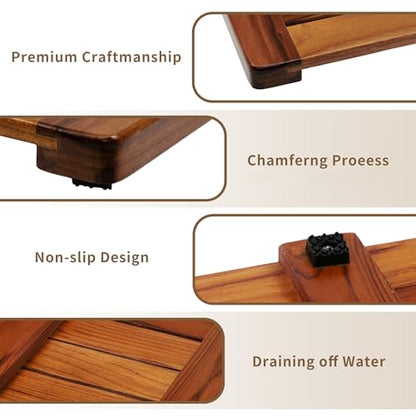 Utoplike Teak Bath Mat, Shower Mats Wood for Bathroom, 40x18 in Extra Large | Solid Wooden, with Non Slip Pads, Floor Mat for Spa Home or Outdoor - size: 40" x 18" (Rectangular)