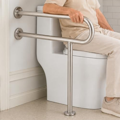 Toilet Safety Rail Stainless Steel: Modunful 304 Grab Bar with Stand Support - 23.6" Width, 400 lbs Capacity for Elderly, Disabled, Bathroom Safety - color: S-2911.Silver