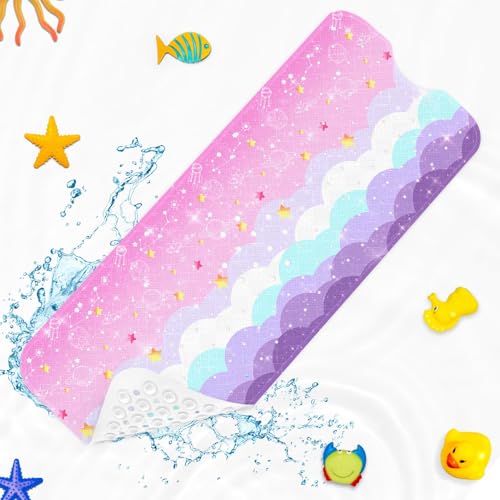 Cute Pink Purple Galaxy Bathtub Shower Mat Planet Cloudy Sky Non-Slip Tub Mat Extra Long Bath Floor Mats 40X16 Inch Machine Washable for Bathroom Tub Bath Mat for Toddler and Baby - color: Pink Purple Galaxy