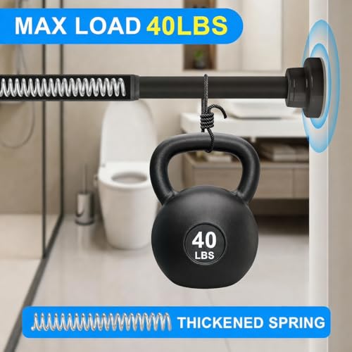Black Shower Curtain Rod Adjustable 30-58 Inch, 7/8"Diameter 304 Stainless Steel Never Rust Non Slip Heavy Duty Tension Rod, No-Drill Spring Curtain Rod for Bathroom Kitchen - color: Black, size: 30-58 Inch