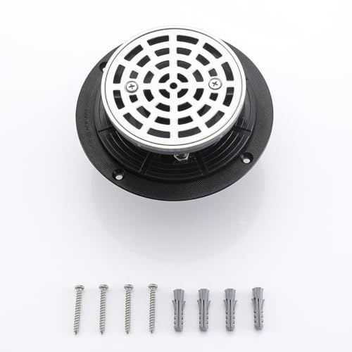 RANDOM Round Shower Drain Brushed Nickel 4 Inch Shower Drain with Adjustable PVC Base Flange,SUS304 Stainless Steel Bathroom Shower Floor Drain with Removable Grid Cover Grate.98768BN-S - color: A-brushed Nickel-4″ Round With Base Flange