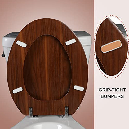 Angol Shiold Elongated Wooden Toilet Seat with Zinc Alloy Hinges, Easy to Install and Clean, Anti-pinch, Walnut - color: Walnut, size: Zinc Alloy Hinge