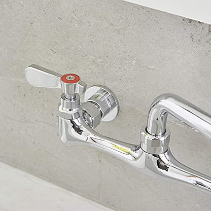 Wall Mount Kitchen Faucet with 12 Inch Swivel Spout, Chrome | Lead-Free Brass,Dual Handle Hot/Cold,8" Center,3 Compartment Commercial Faucet for Kitchen Laundry Room Restaurant - size: 12 Inch