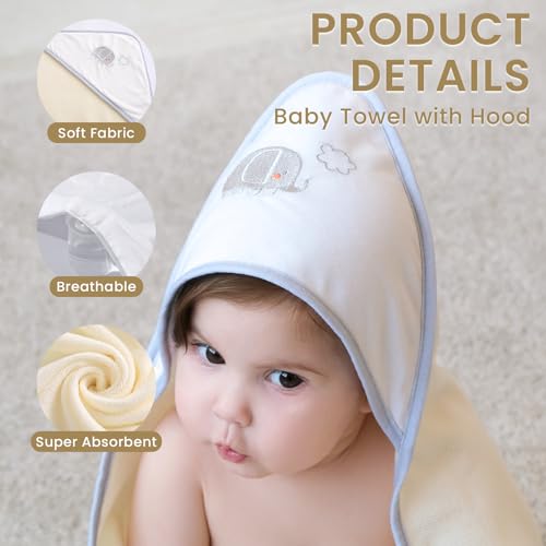 Softan Baby Hooded Towels and Washcloths Set 6 Pack, 28x28 Ultra Soft & Absorbent Baby Bath Towels for Newborn Infant Toddler, Unisex Boys Girls (Green Elephant) - color: Green Elephant