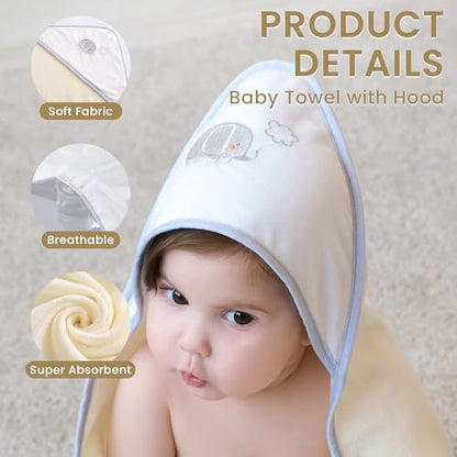Softan Baby Hooded Towels and Washcloths Set 6 Pack, 28x28 Ultra Soft & Absorbent Baby Bath Towels for Newborn Infant Toddler, Unisex Boys Girls (Green Elephant) - color: Green Elephant