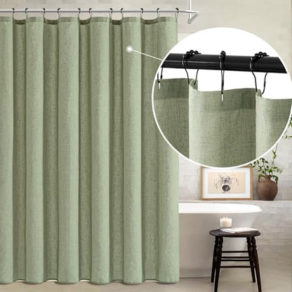 MIULEE W72*L84 Extra Long Linen Shower Curtain Sage Green 12 Metal Hooks | Boho Farmhouse, Heavy, Buttonhole Fabric Curtain Set, Waterproof Thick Cloth Neutral Curtains, Bathroom - color: Sage Green, size: 72"W x 84"L (Pack of 1)