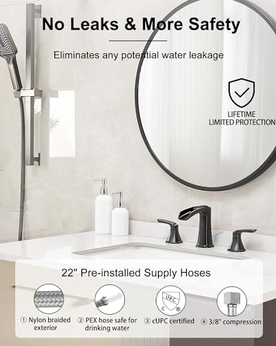 Brass Waterfall Faucet, Oil Rubbed Bronze Bathroom Sink Faucet, 4-16 Inch Widespread Bathroom Faucet, 2 Handle Bathroom Faucets for Sink 3 Hole with Overflow Pop-up Drain for Farmhouse Apartment - color: Oil Rubbed Bronze