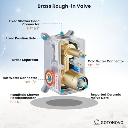 gotonovo Shower Faucet Set with Rough-in Valve Trim Kit,Brushed Gold | 10 Inch Round Rain Showerhead with Handheld Spray,Bathroom Wall Mount Shower System Complete Combo,2-in-1 Diverter,All Metal - color: Gold
