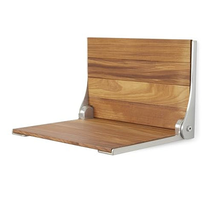 Seachrome Silhouette Natural Teak Wood Wall Mount Folding Shower Seat Bench with Silver Frame - color: Teak Wood Seat With Silver Frame