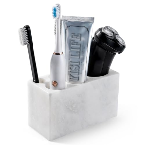 BCS Toothbrush Holder for Bathrooms, 6 Slots Open-Bottom Marble Toothbrush Organizer, Makeup Brush Stand Toothbrush Storage Collection for Bathroom Countertop Vanity Organization - Namib Bianco - color: Namib Bianco, size: 6 Slots (Rectangle)