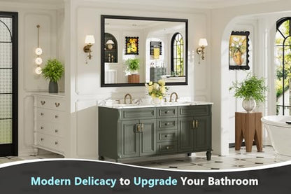 60x28 Inch Black Bathroom Mirror for Wall, Beveled Framed Rectangle Bathroom Vanity Mirrors for Over Sink, Bedroom, Living Room, Entryway, Anti-Rust, HD Tempered Glass, Horizontally/Vertically - size: 60"L x 28"W
