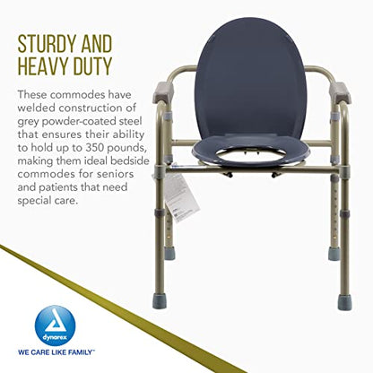 Dynarex Folding Bedside Commode, 3 in 1 Portable Toilet Chair for the Elderly and Disabled, Designed for Free Standing Use, as a Raised Toilet Seat, and Toilet Safety Rail, 1 Folding Bedside Commode - size: Regular