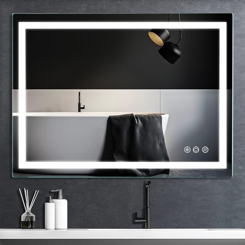 36x28 inch LED Lighted Bathroom Mirror with Anti-Fog, Wall Mounted Vanity Mirror with Smart Touch Button, Memory Function, Adjustable Warm White/Natural/Daylight Lights(Horizontal/Vertical) - size: 28"L x 36"W