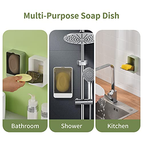 Soap Holder Dish Shower, 2 Pack Bar Soap Holder with Drainage, Self Draining Soap Holder, Wall Mounted Soap Box Tray Container for Bathroom, Bathtub Kitchen Sink, No Drilling, 4 Adhesive Include - color: Green+white