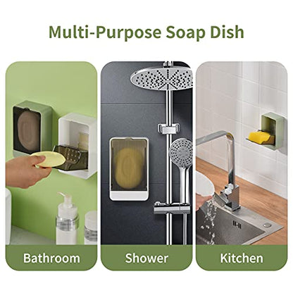 Soap Holder Dish Shower, 2 Pack Bar Soap Holder with Drainage, Self Draining Soap Holder, Wall Mounted Soap Box Tray Container for Bathroom, Bathtub Kitchen Sink, No Drilling, 4 Adhesive Include - color: Green+white