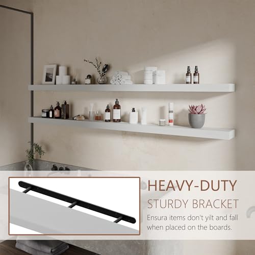 72 inch Long Floating Shelves for Wall,Solid Wood Long Shelves Set of 2,White Wooden Wall Mounted Shelf,Bookshelf Bathroom Shelves (White, 72 Inch) - color: White, size: 72 Inch set of 2