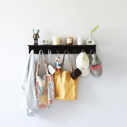 Entrance Coat Rack ，Coat Hooks, Wall-Mounted Wooden Hook Rack, Wall-Mounted Shelves are Very Suitable (Black Color Finish—A-1) - style: black color finish—A-1