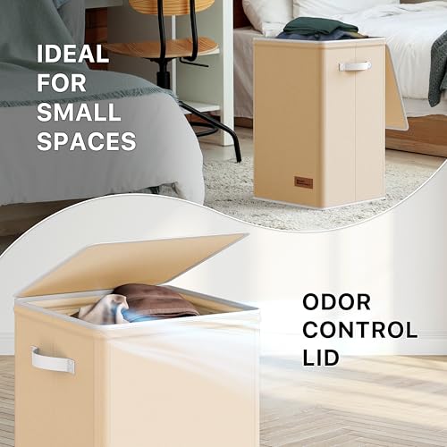 Simple Houseware Foldable Laundry Hamper Basket with Lid and Bag, Beige | Heavy Duty 600D Polyester, Water-Resistant Surface - color: Beige