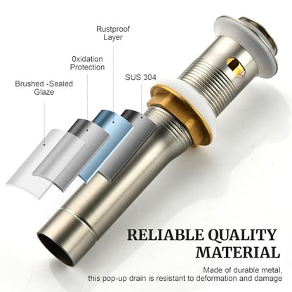 Pop up Sink Drain Stopper for Bathroom Vessel Vanity Sink Art Basin Brushed Nickel, Small Cap with Overflow, Metal Pop up Drain Strainer with Detachable Basket Stopper (Pack of 2) - color: Brushed Nickel, size: With Overflow (Pack of 2)