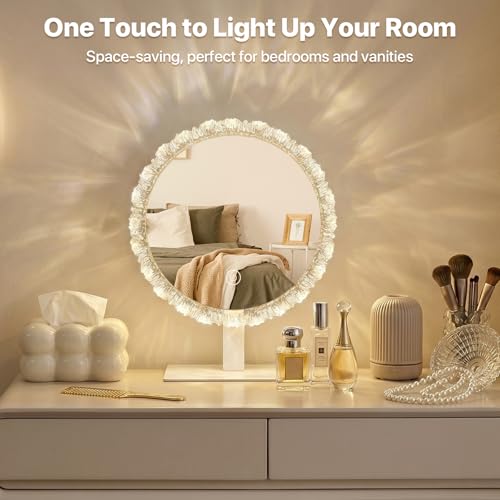 Crystal Vanity Mirror, 11" Silver LED Makeup Mirror, 3CCT Touch | Crystal Vanity Mirror with 2700K/4000K/6500K CCT, 10%-100% Dimming, Touch Control, and Adjustable Angle for Makeup Stations - size: 13.4"L x 11.8"W