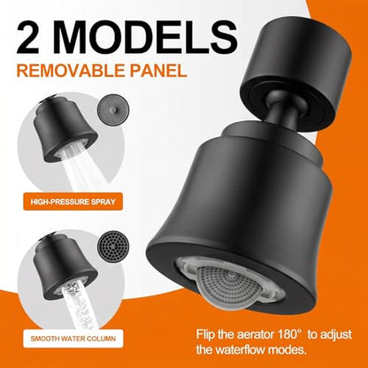 Metal Swivel Sink Faucet Aerator Extender for Kitchen Bathroom | 360° Swivel Faucet Nozzle with 55/64'' Female Thread, Dual Modes Sink Sprayer Attachment, Anti-clogging Design, Black - color: Black
