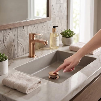 G1 1/4" Bathroom Sink Drain with Overflow Vessel Sink Lavatory Vanity Up Drain Stopper(Rose Gold)