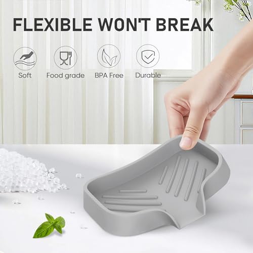 Silicone Soap Holder, 4 Pcs Thickened High-Purity Silicone, Self-Draining Soap Tray for Shower (Gray) - color: Gray