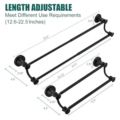Hoimpro Adjustable Retractable 15-27 Inches Stainless Steel Bathroom Towel Bar, Bathroom Accessories Bath Hotel Double Towel Bar Rod Hanger Wall Mounted Towel Holder Towel Rack, Oil Rubbed Bronze | Oil Rubber Bronze, Adjustable 16-26", Wall Mounted, Stain
