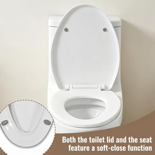 Soft Close Elongated Toilet Seat White | Closed Front Toilet Cover | 4 Non-Slip Seat Bumpers | Easy to Install & Clean | Fits Elongated Toilets - size: 18.89''X14.76''