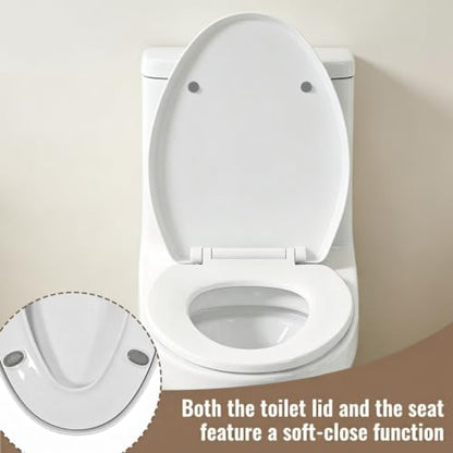 Soft Close Elongated Toilet Seat White | Closed Front Toilet Cover | 4 Non-Slip Seat Bumpers | Easy to Install & Clean | Fits Elongated Toilets - size: 18.89''X14.76''