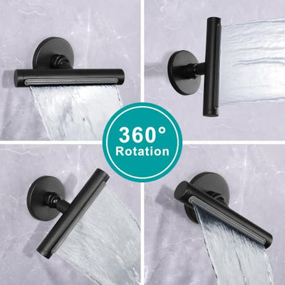 SKOWLL Waterfall Showerhead, Europe Showerhead Spas, Wall Mount High Pressure Waterfall Head with 360° Rotate Body Spray Jets, Matte Black - color: Matte Black