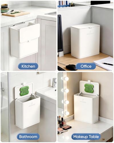 Kitchen Compost Bin, 10L/2.6G Trash Can with Lid, Slim Stainless Steel Hanging Garbage Bin for Kitchen, Bathroom, Bedroom, Office, Wall Mounted Compost Bin with Inner Bucket, White - size: 10L-White