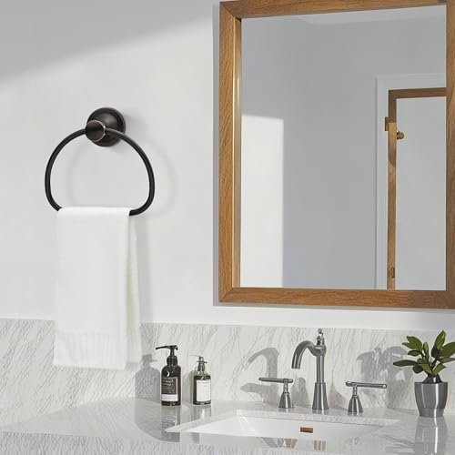 Bronze Bathroom Hand Towel Holder, ORB Towel Ring Holder, Wall Mounted Towel Rack Hanger Home Half Round Bathroom Hardware Accessory Modern - color: Bronze