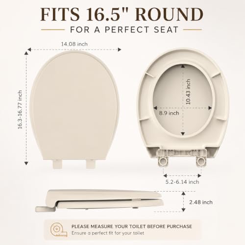 Round Toilet Seat Almond 16.5 Inch, Soft Close Toilet Seat, Quiet No Slam Toilet Lid, Easy Install & Quick Release, Durable PP Plastic, Easy Clean, Fits Most Standard Round Toilets, Almond - color: Almond, size: without toddler seat 1 Pack