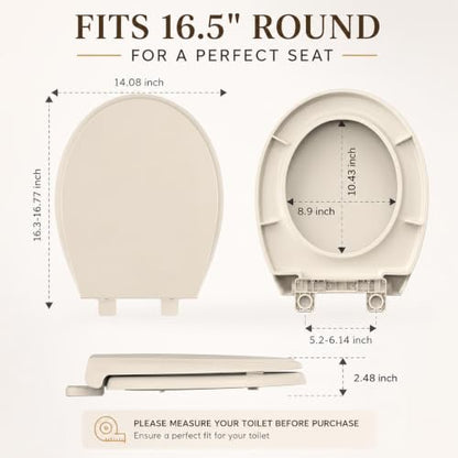 Round Toilet Seat Almond 16.5 Inch, Soft Close Toilet Seat, Quiet No Slam Toilet Lid, Easy Install & Quick Release, Durable PP Plastic, Easy Clean, Fits Most Standard Round Toilets, Almond - color: Almond, size: without toddler seat 1 Pack