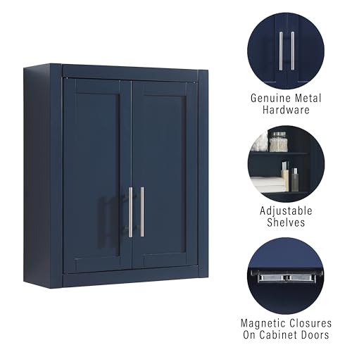 Crosley Furniture Savannah Wall Mounted Bathroom Storage Medicine Cabinet with Shelves, Navy - color: Navy, style: Wall Cabinet