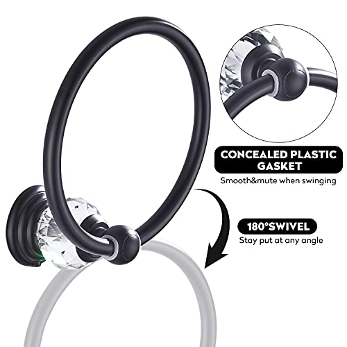 WINCASE Crystal Towel Ring, Black Hand Towel Holder, Bathroom Round Towel Hanger Racks Wall Mount Matte Black - color: Black