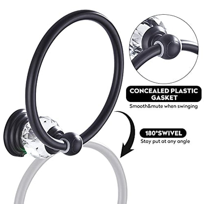 WINCASE Crystal Towel Ring, Black Hand Towel Holder, Bathroom Round Towel Hanger Racks Wall Mount Matte Black - color: Black