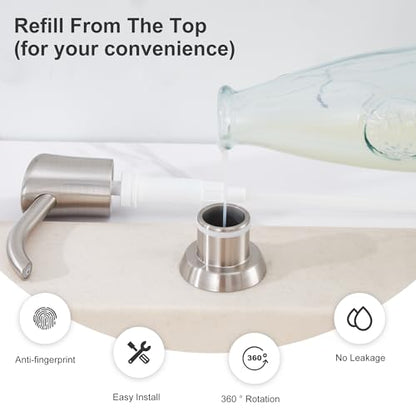 GAGALIFE Built in Sink Soap Dispenser or Lotion Dispenser for Kitchen Sink, Brushed Nickel ABS Pump Head, with 17 Ounce Large PET Soap Bottle - color: Brushed Nickel
