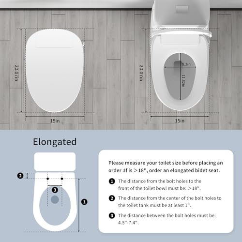 Electric Bidet Toilet Seat for Elongated Toilets, Heated Seat with Unlimited Warm Water Wash, Warm Air Dryer, Adjustable Water Pressure & Temperature, Stainless Steel Nozzle, Easy DIY Installation