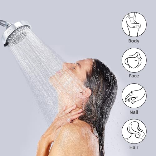 High Pressure Fixed Showerheads,5-Mode High Flow Fixed Showerheads,4inch Rain Shower Heads with adjustable Metal Swivel Ball Jiont