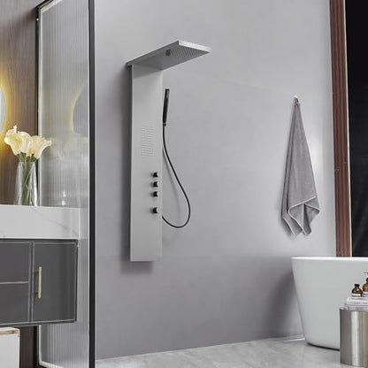 Shower Panel Tower System, Brushed Nickel | Stainless Steel, Multifunction Shower Tower System, Bathroom Rainfall Shower Head Hand Shower and Large Area Body Spray - color: Brushed Nickel, style: 3 IN 1 Shower Panel