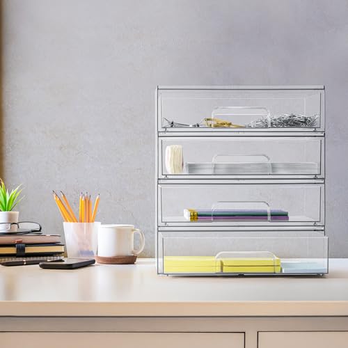 Sorbus Acrylic Storage Containers - 4 Pack, Stackable Storage Bins Set for Bathroom Organization - Clear Acrylic Drawer Organizers - Makeup Case Pull-Out Drawers (12.1’’ Wide) - size: 4 Pack, 12.1’’ Wide