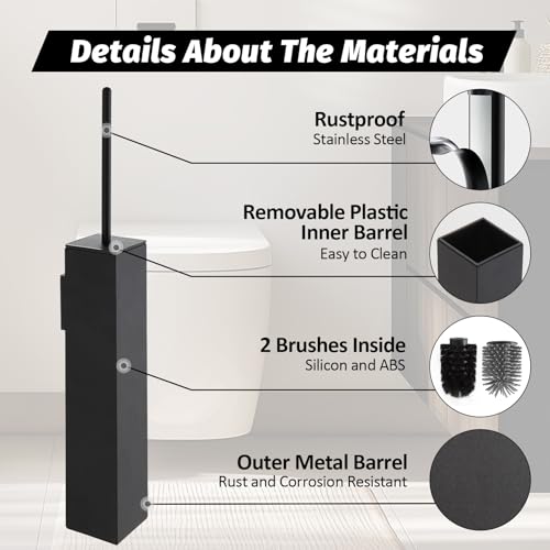 BGL Toilet Brush and Holder Set Matte Black Wall Mounted for Bathroom Square Design - color: Matte Black-wall Mount